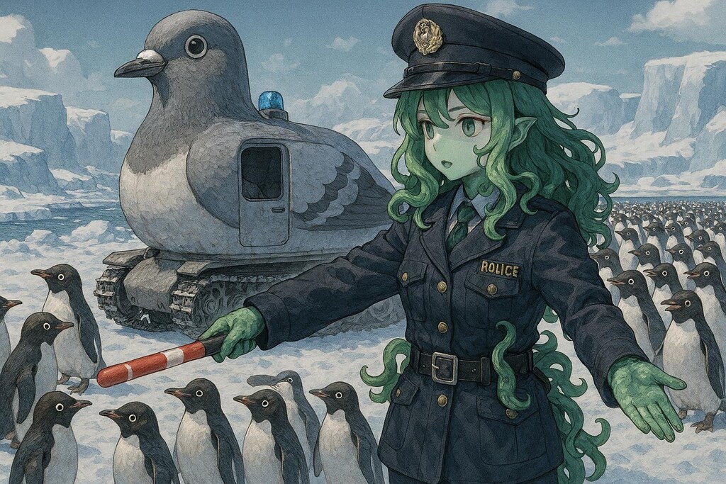 "雪上パトカー"で遊んでたらやたら鳩に追いかけられる