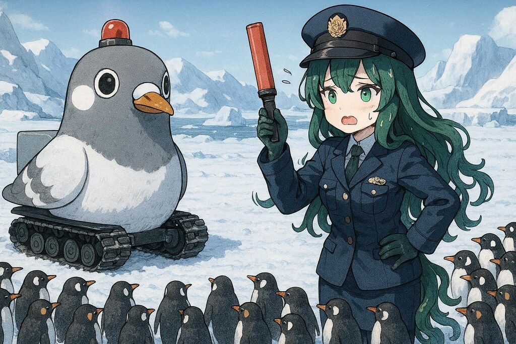 "雪上パトカー"で遊んでたらやたら鳩に追いかけられる