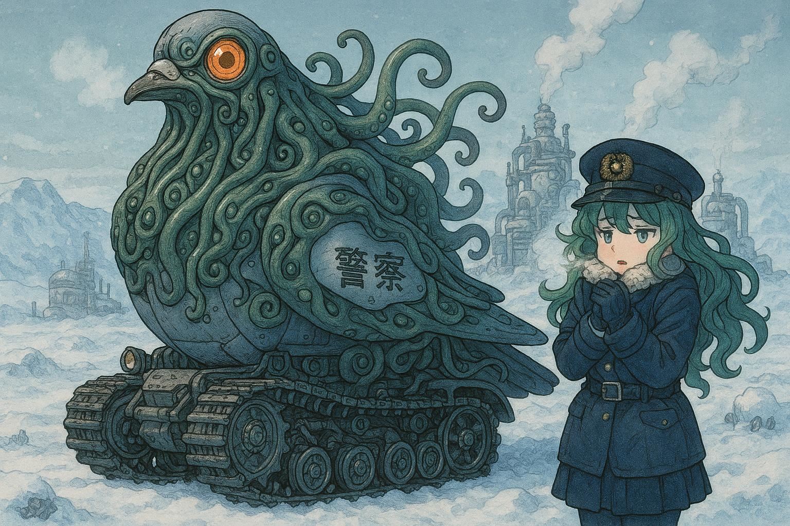 "雪上パトカー"で遊んでたらやたら鳩に追いかけられる | の人気AIイラスト・グラビア