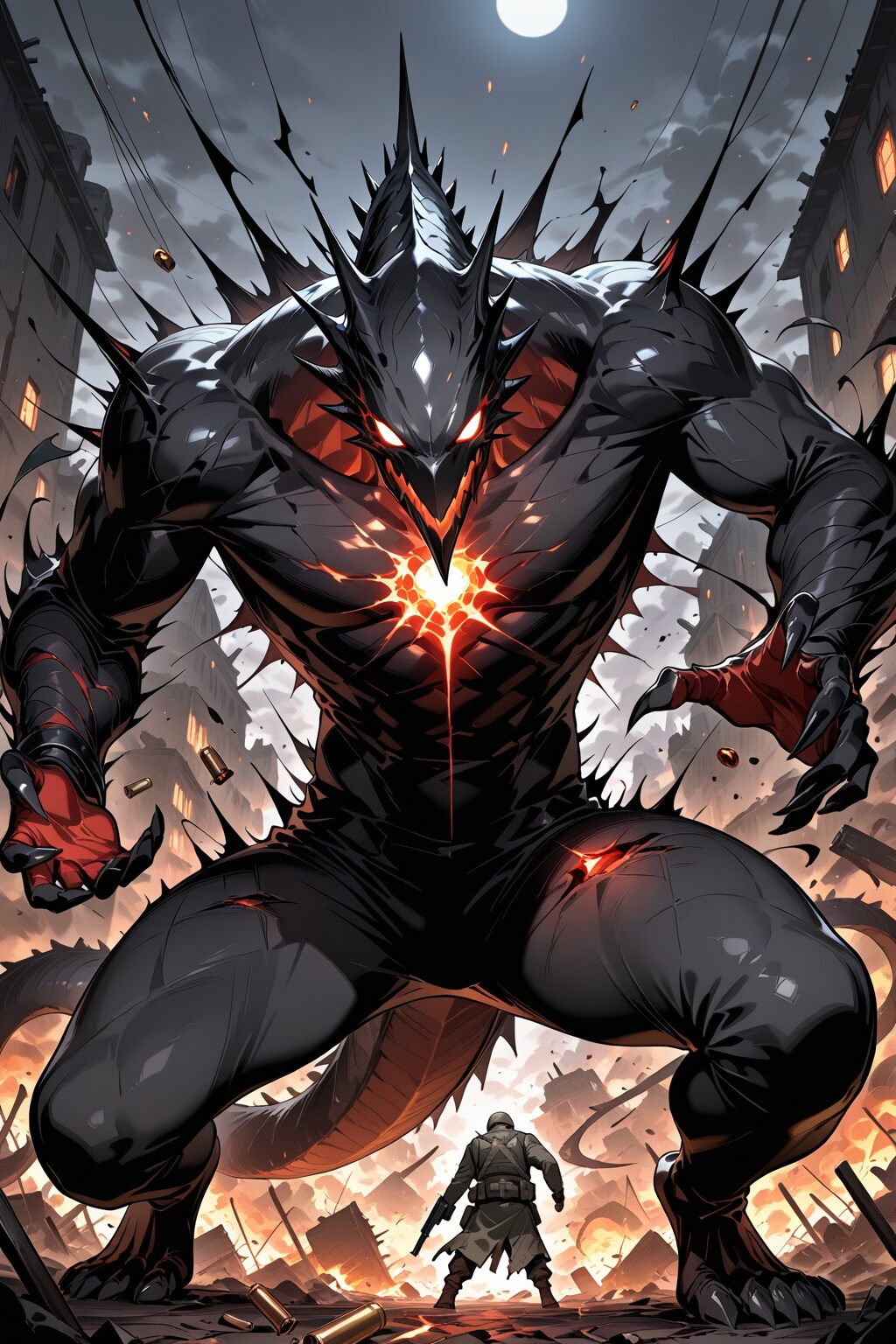 化け物に立ち向かう1人の隊員