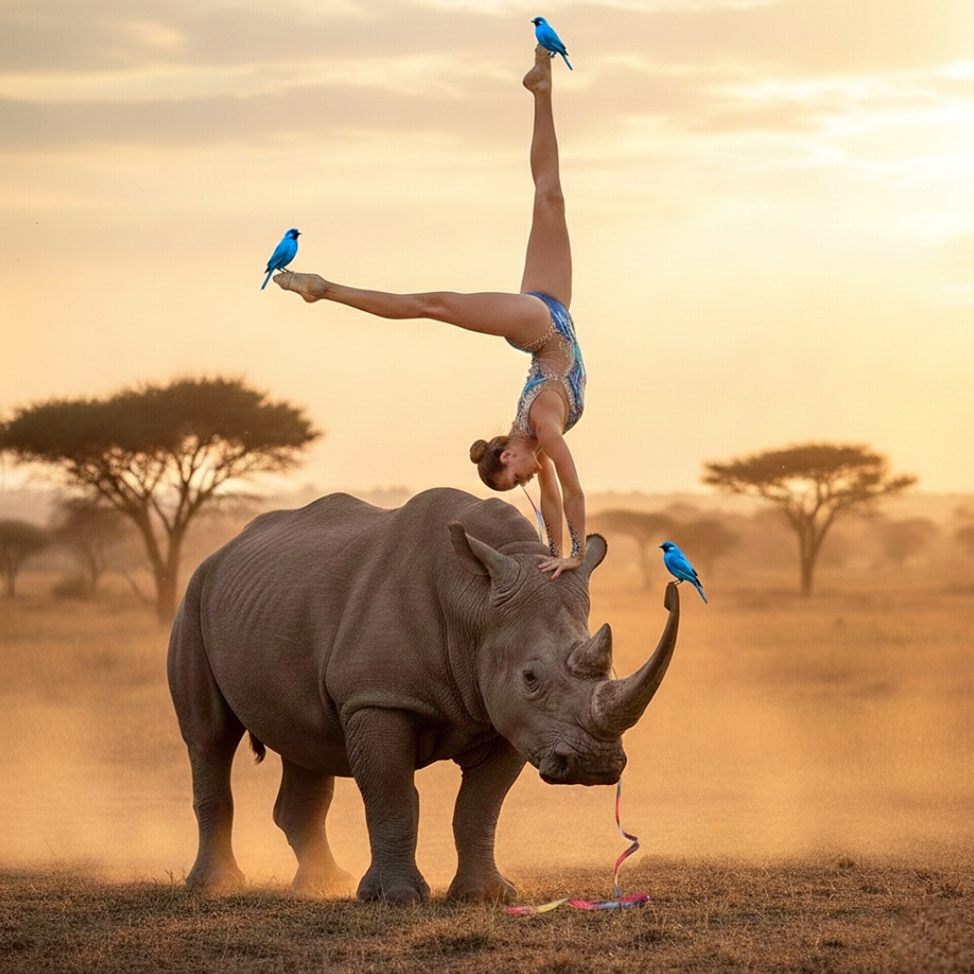 サイの上に逆立🦏