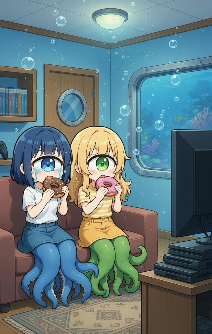 単眼スキュラちゃん.60 　ドーナツと映画視聴 | の人気AIイラスト・グラビア