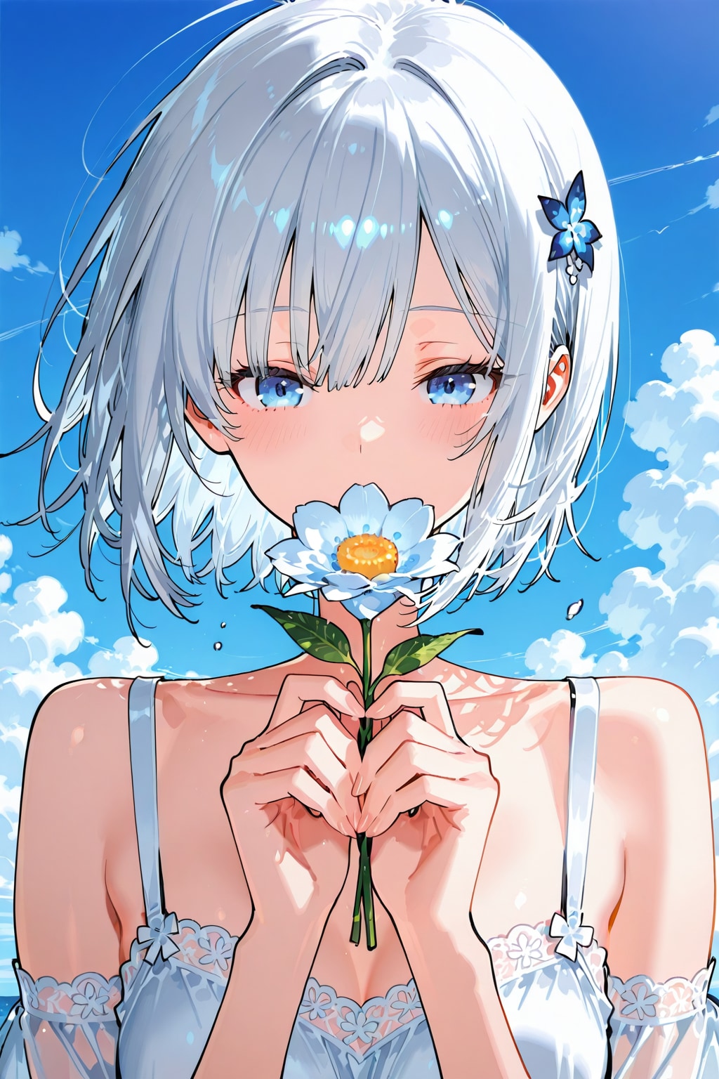 花を贈る白髪ちゃん | の人気AIイラスト・グラビア