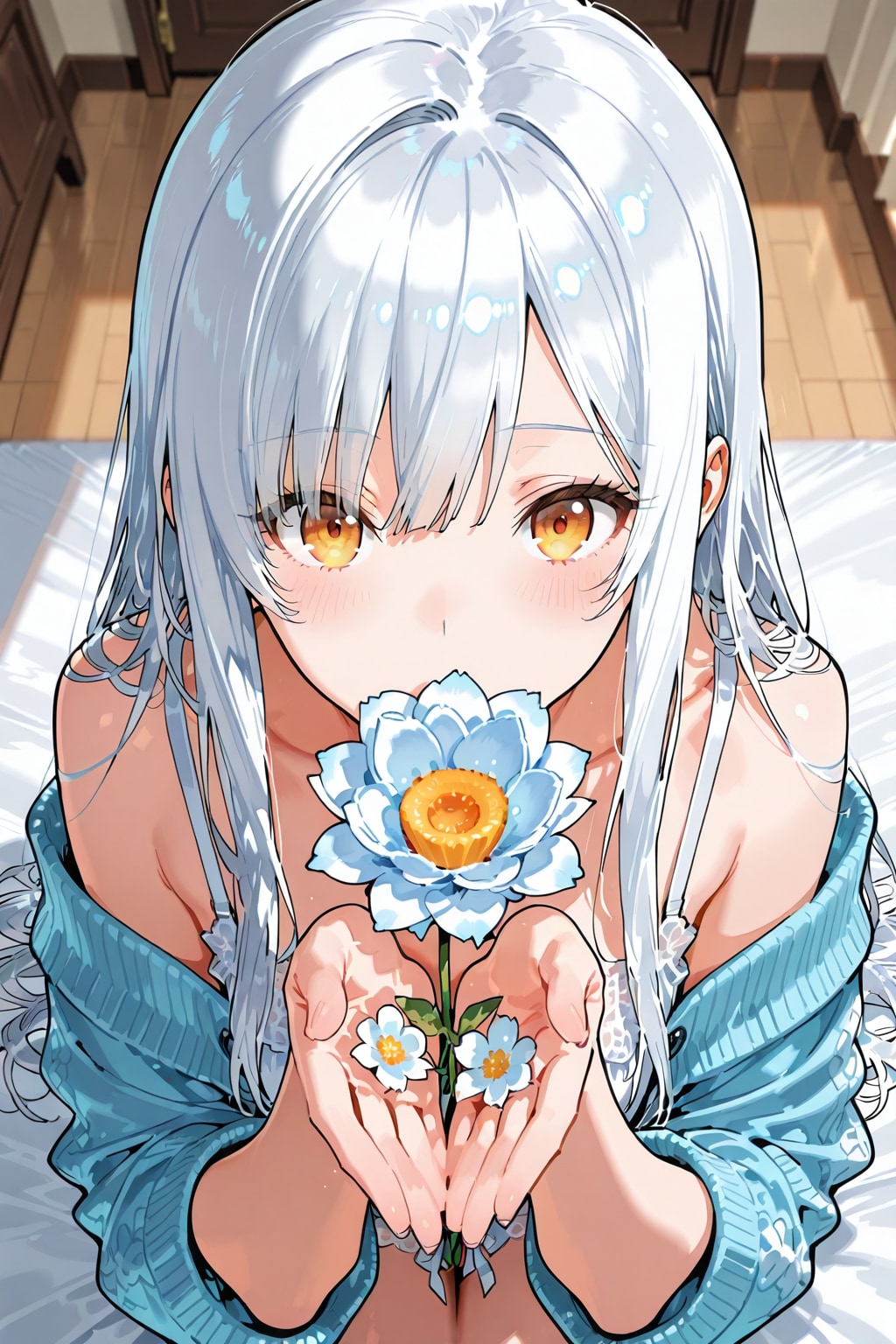 花を贈る白髪ちゃん
