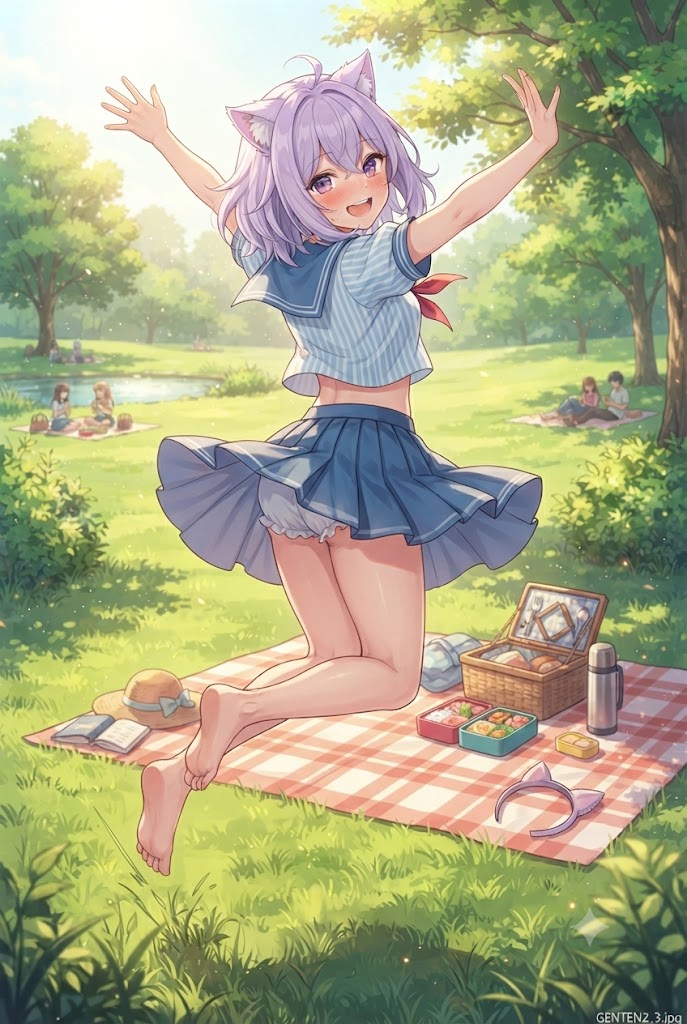 ピクニックでパンチラのセーラーシス