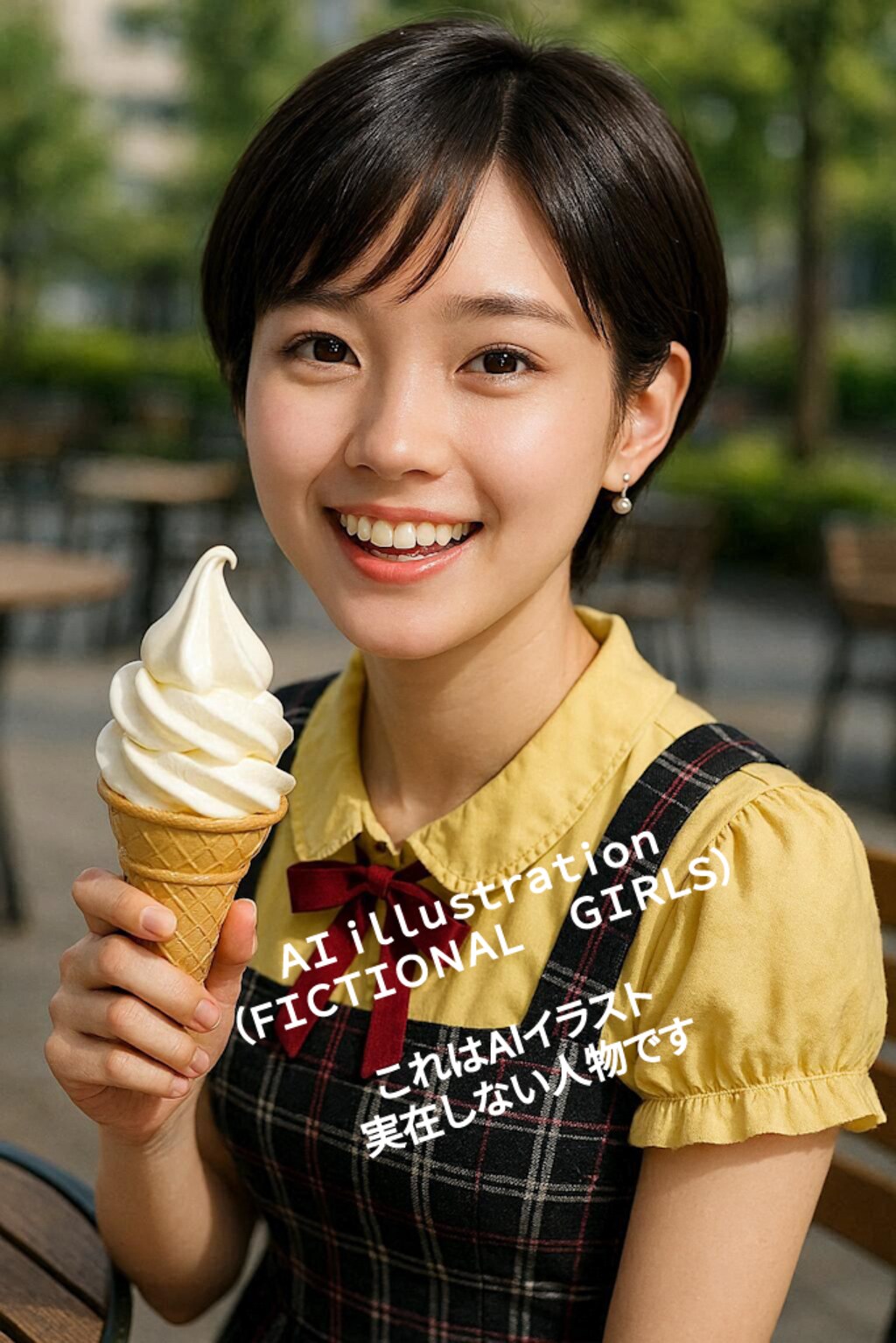 ソフトクリームを頂くショートカット美少女