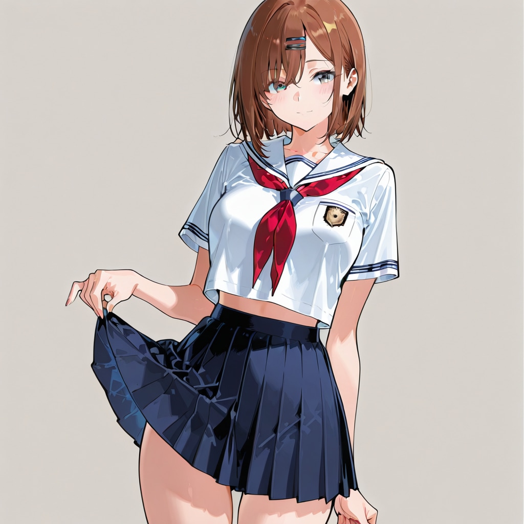 【簡単呪文】スカートを手にする女子学生