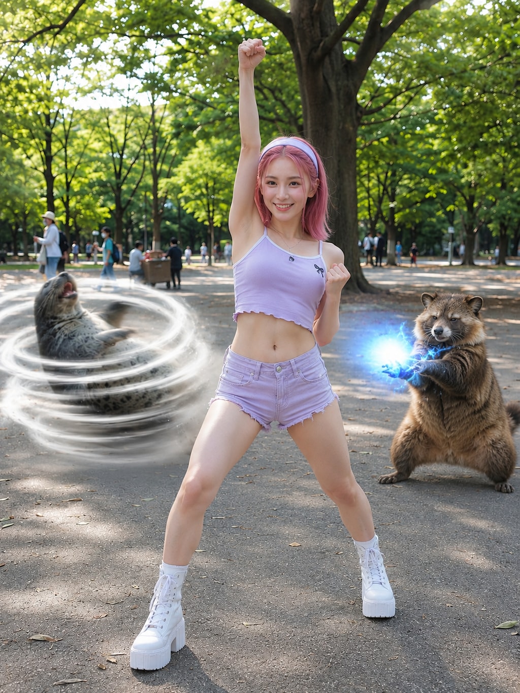 ピンク髪の人と…