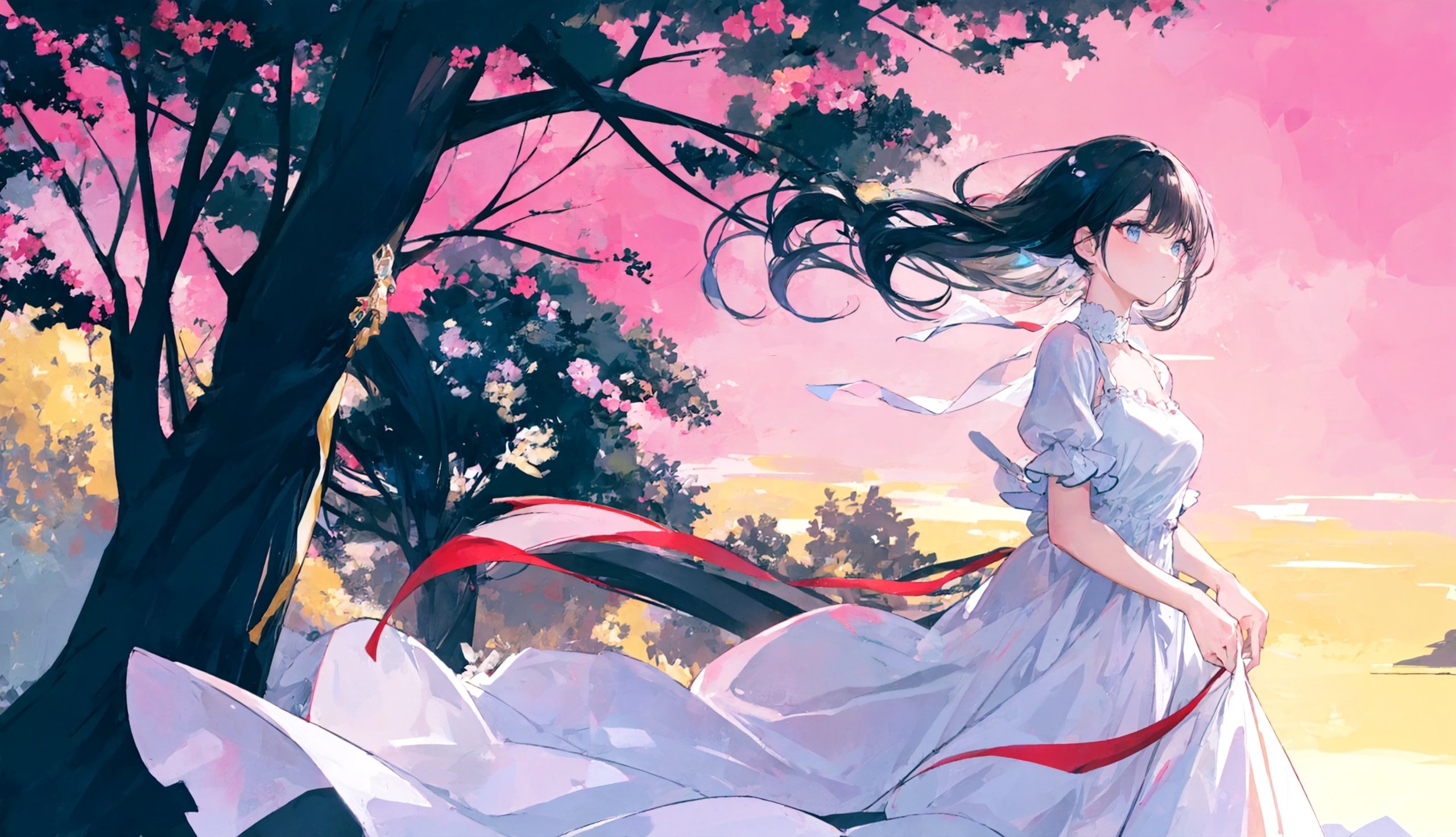 花霞の木の下で