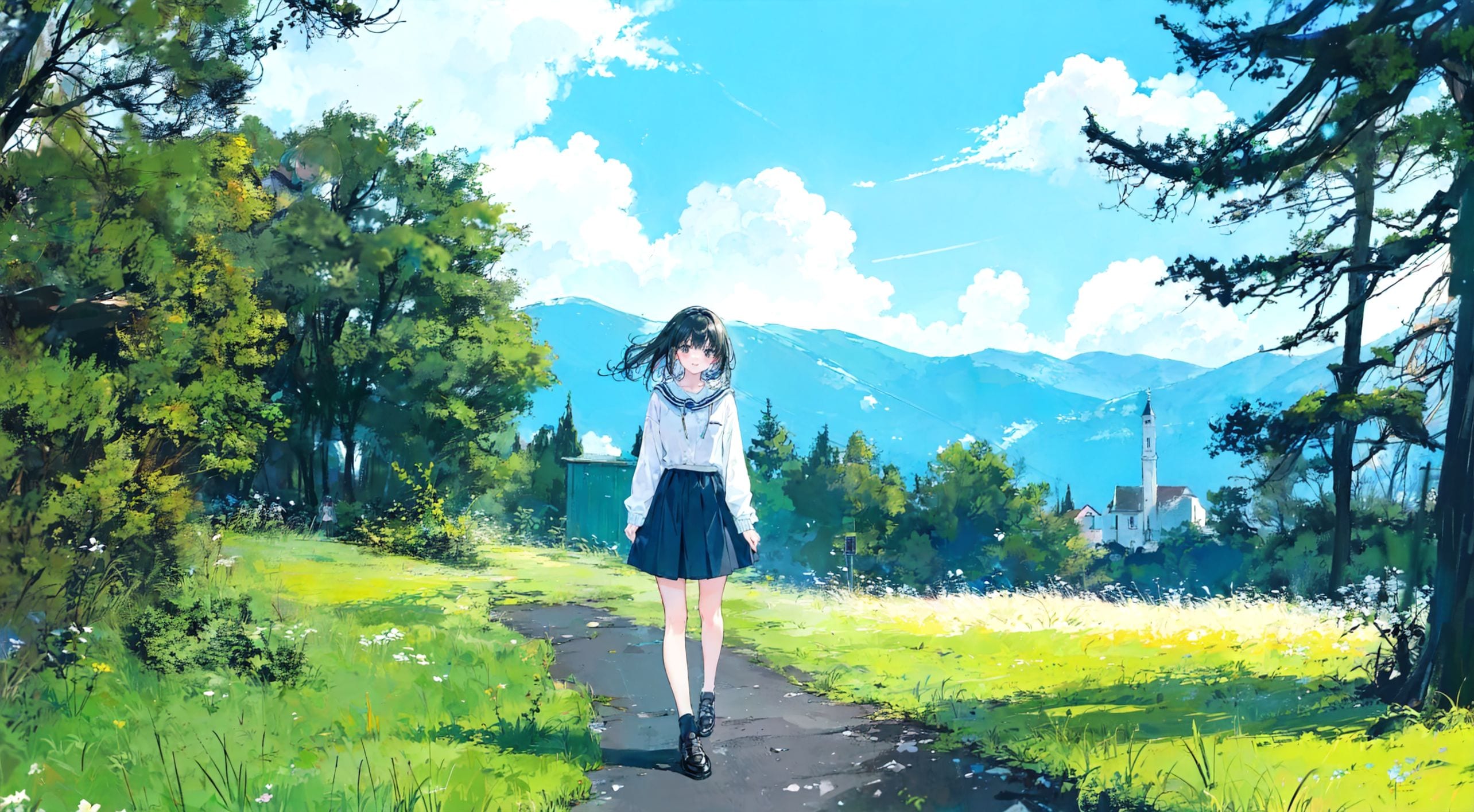 遠くの教会塔が見える頃、わたしは小さな勇気を抱いていた | の人気AIイラスト・グラビア