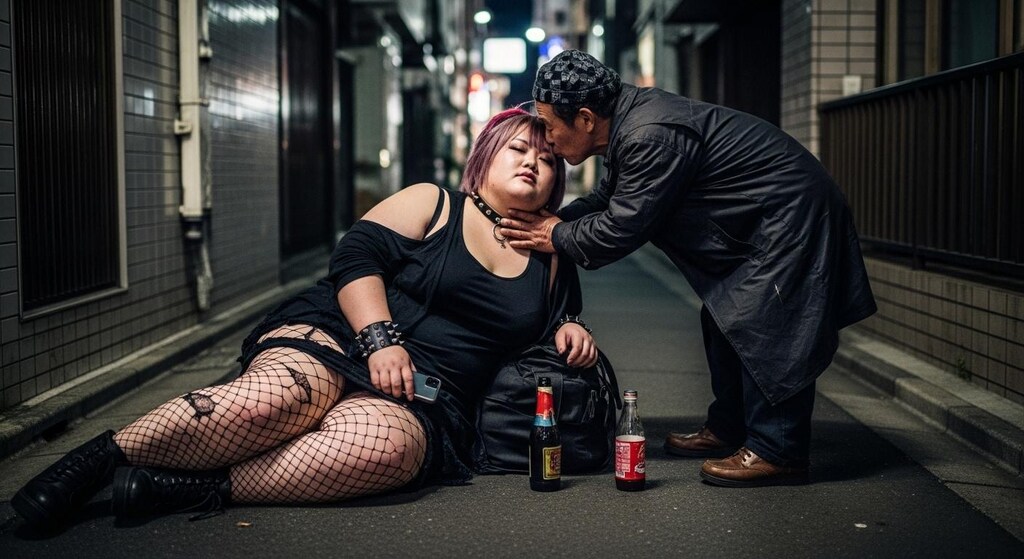深夜の東京、自分よりはるかに大きな巨体を持つ女性が酔っている。欲情する不審者。