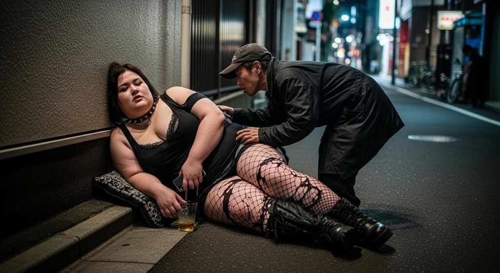深夜の東京、自分よりはるかに大きな巨体を持つ女性が酔っている。欲情する不審者。
