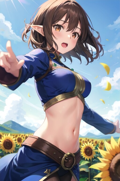 ひまわり畑で舞うエルフ