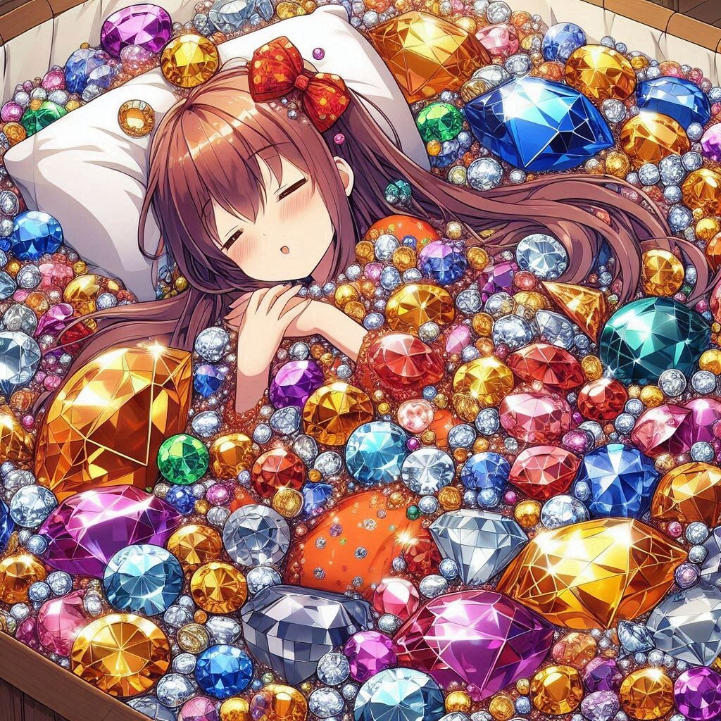 宝石に埋もれて眠る女の子