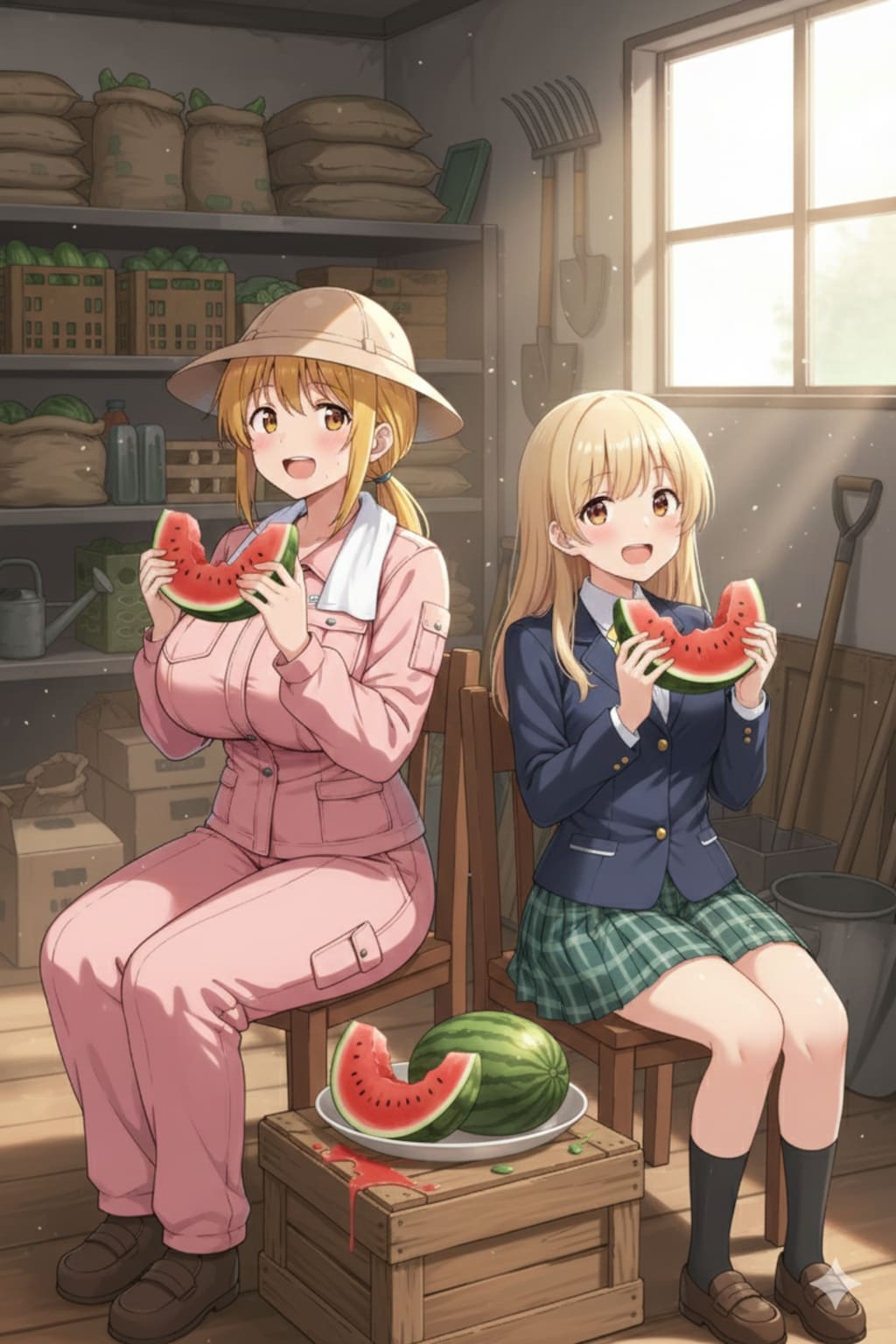 ある夏の日にスイカ喰う親子