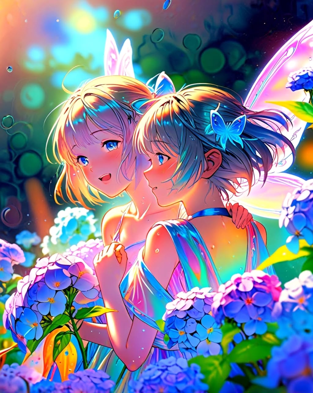 紫陽花と双子のフェアリー
