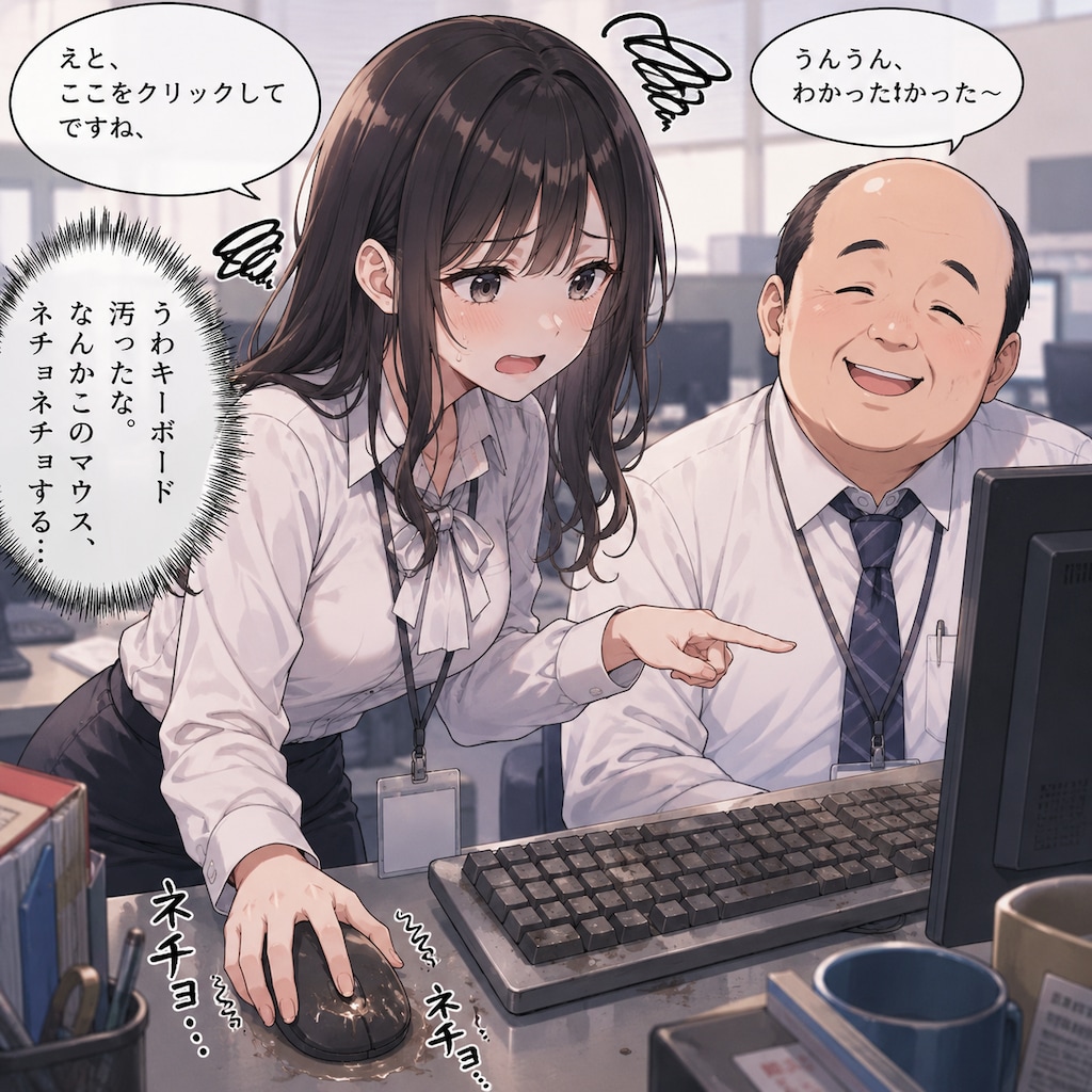 おじさんに仕事を教える会社員ちゃん