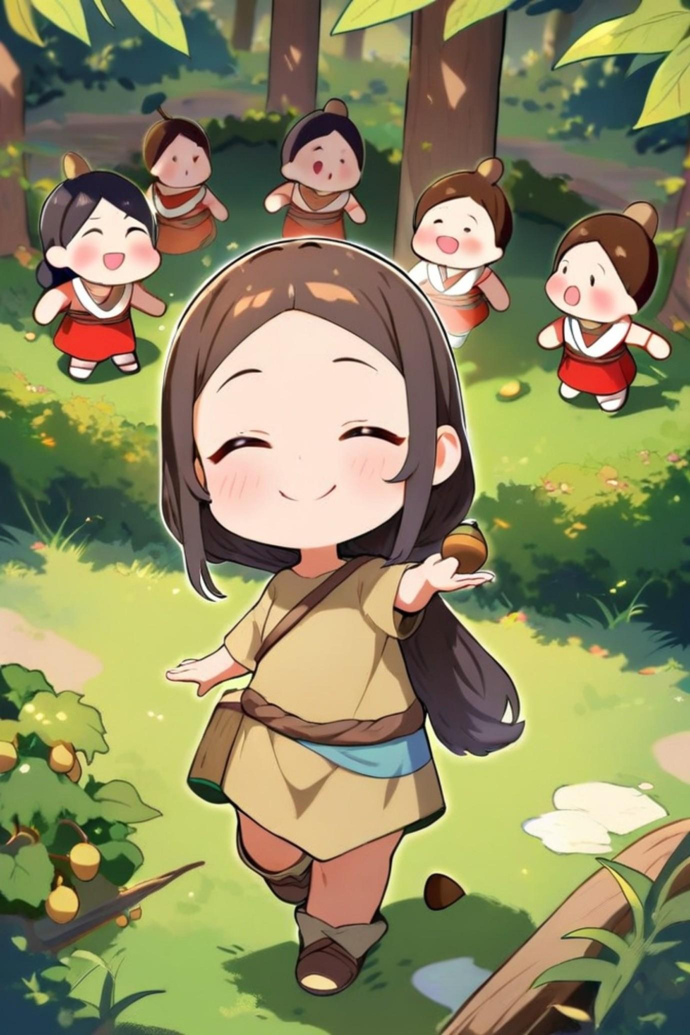 どんぐりを探す女の子