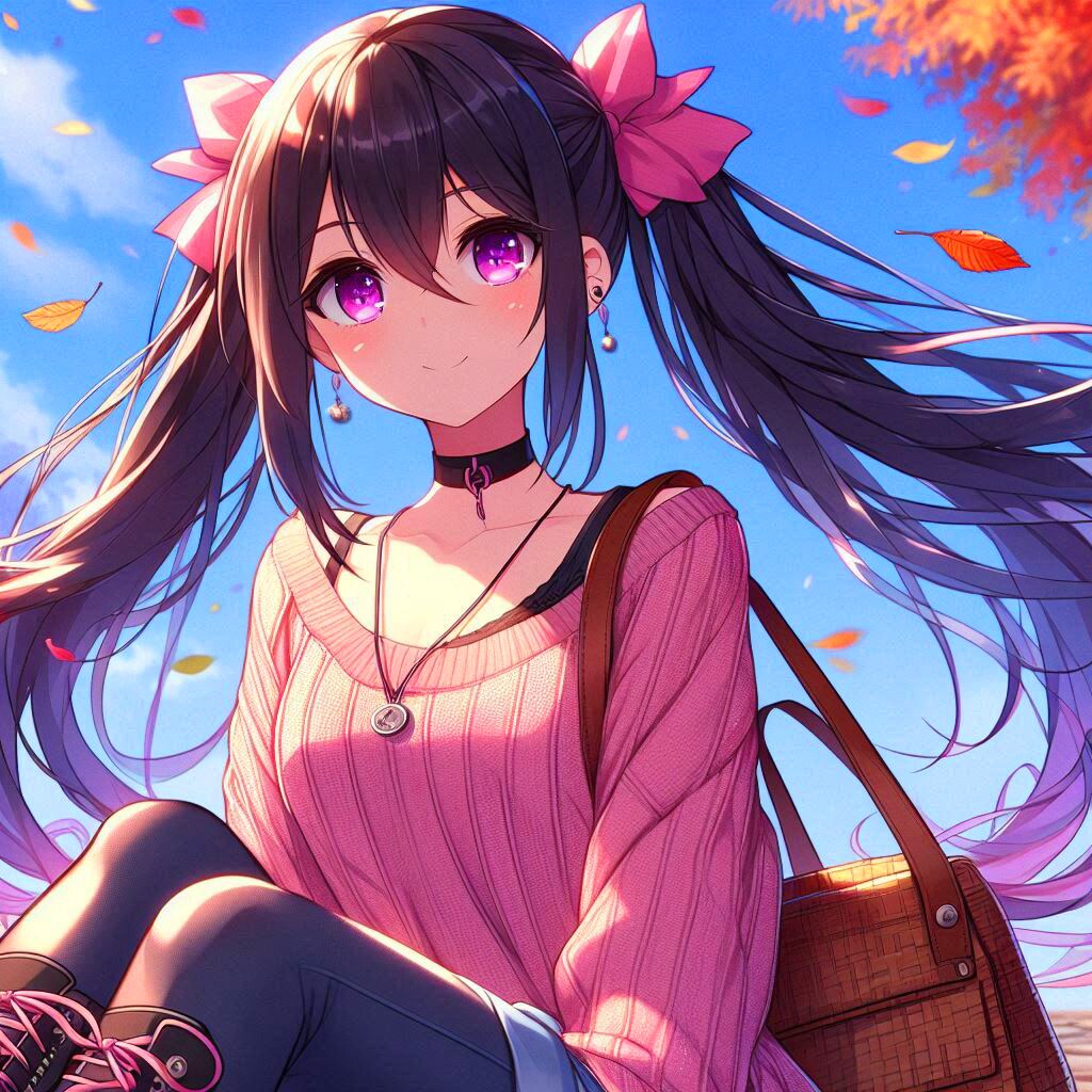 座る、黒髪ツインテール少女＊(2枚) | の人気AIイラスト・グラビア