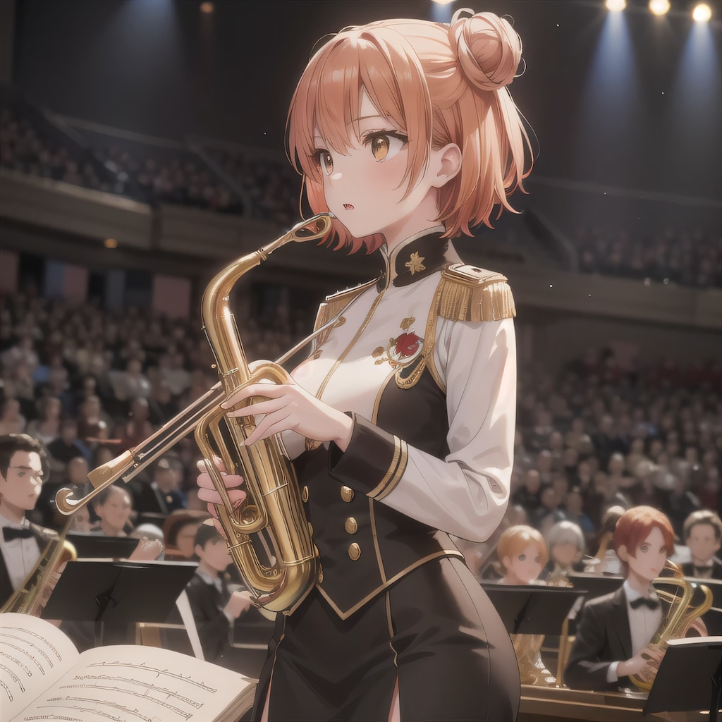 茶髪シニヨンでブラスバンドの少女