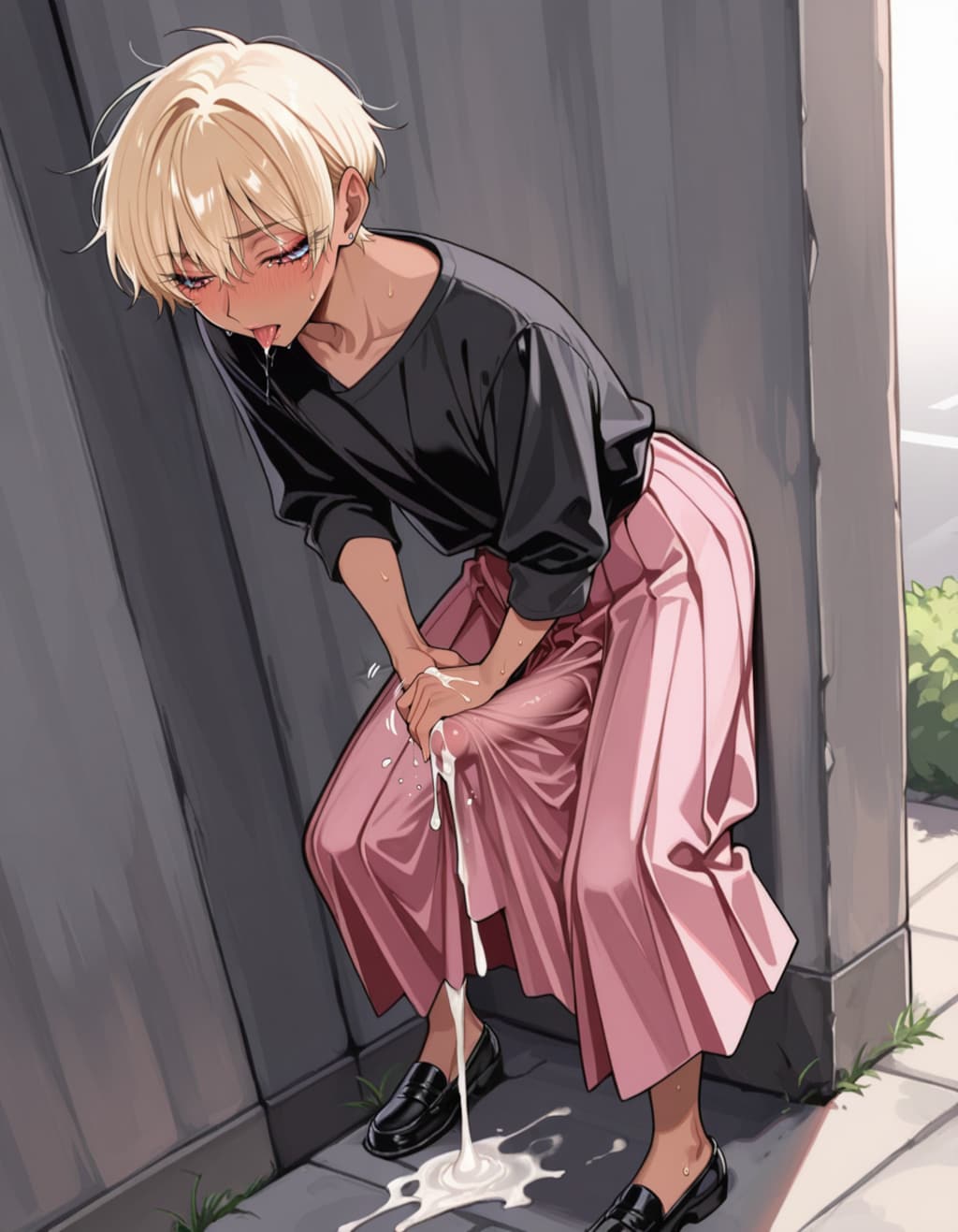 急に勃起してしまって、物陰でオナニーする男の娘