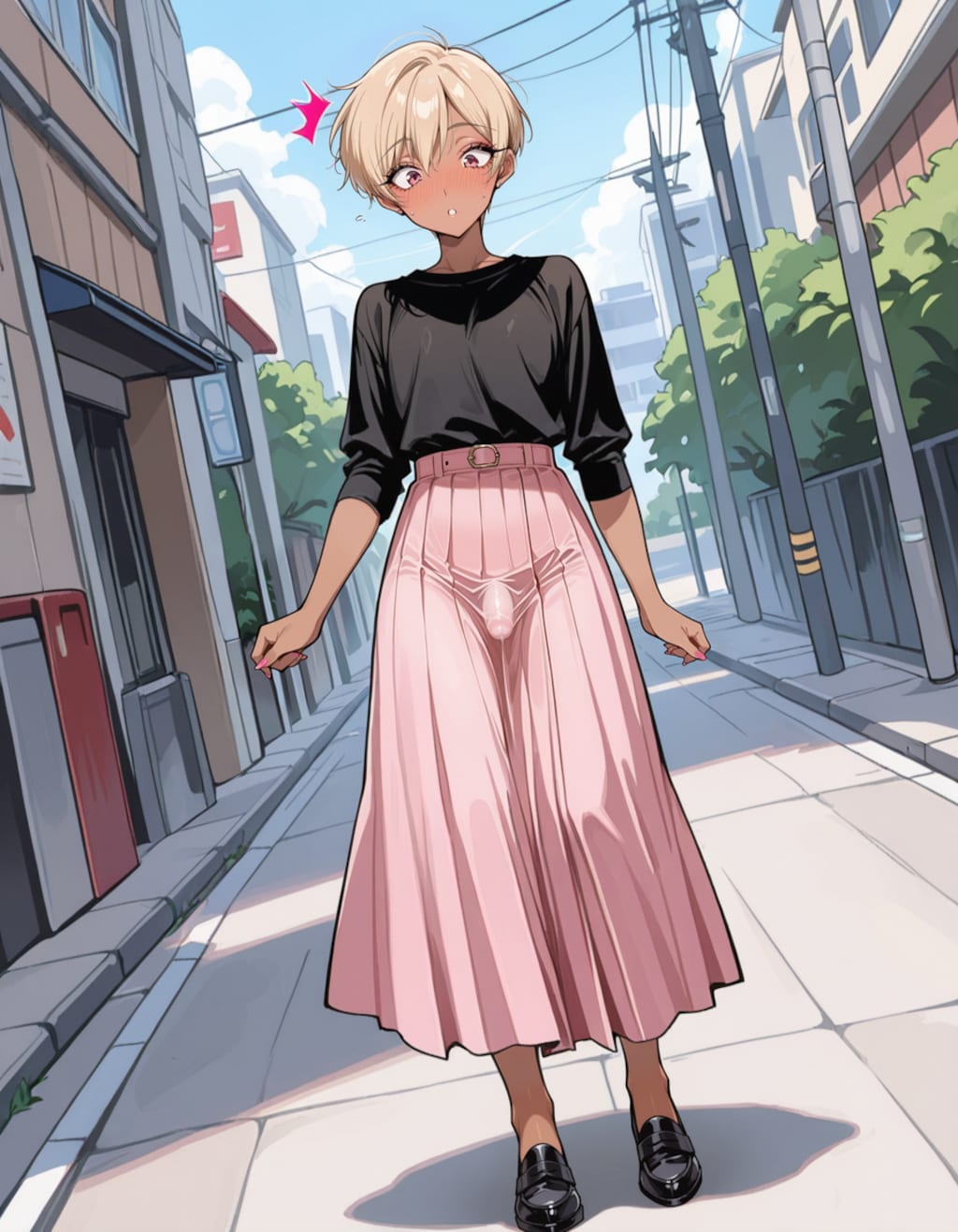 急に勃起してしまって、物陰でオナニーする男の娘