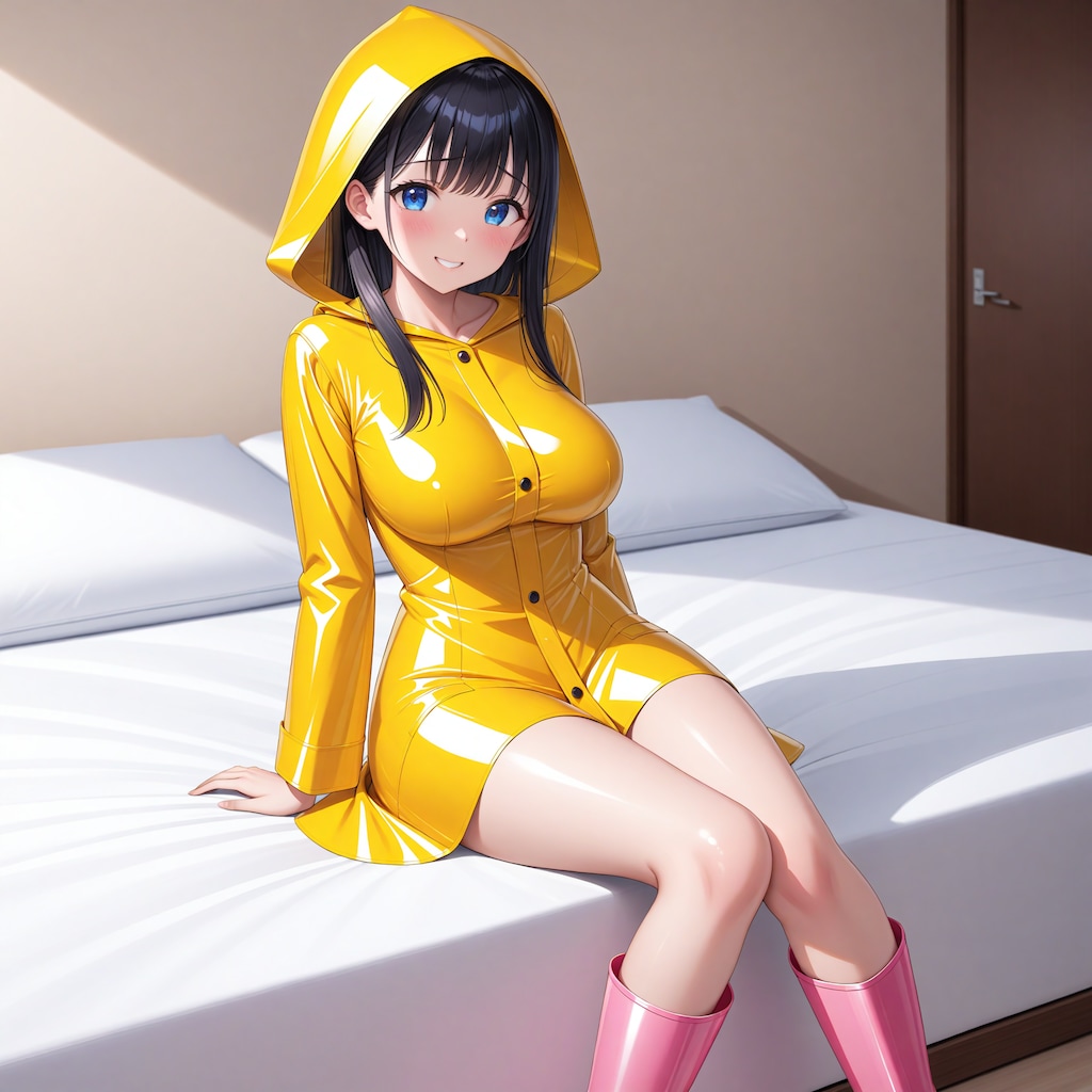 裸黄色レインコート