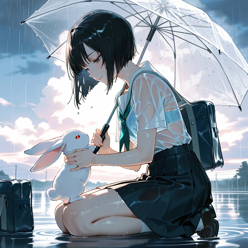 ビニール傘で雨宿り