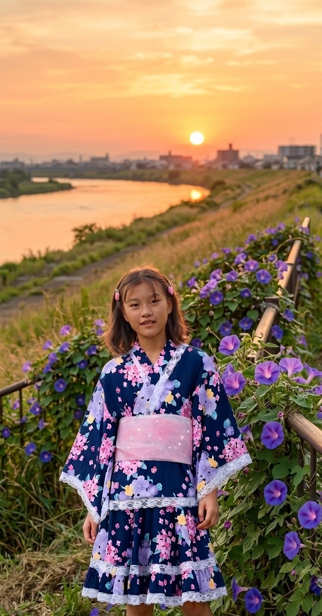 夕暮れと朝顔