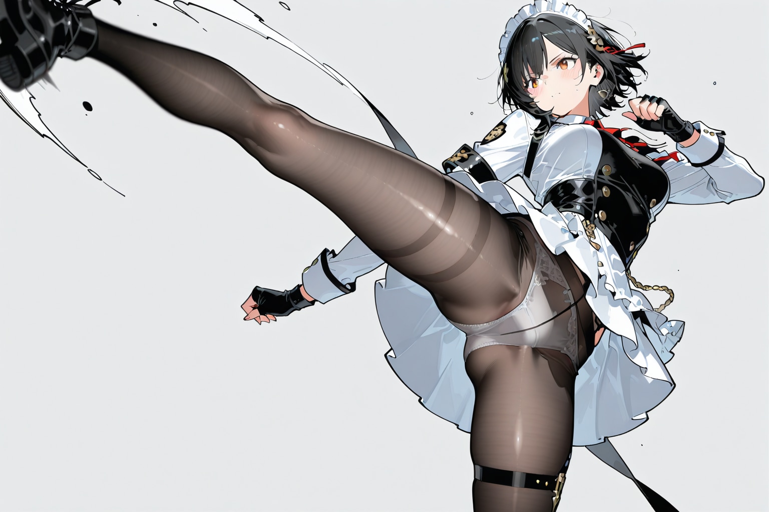 73500のいいね記念にハイキックでパンストパンチラ