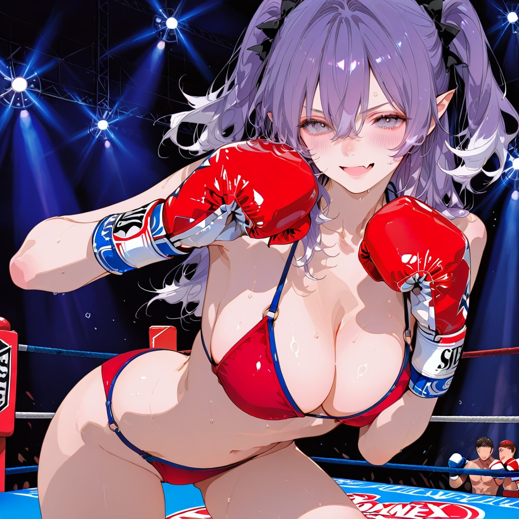ビキニボクシングの試合に挑む魔族巨乳美女！