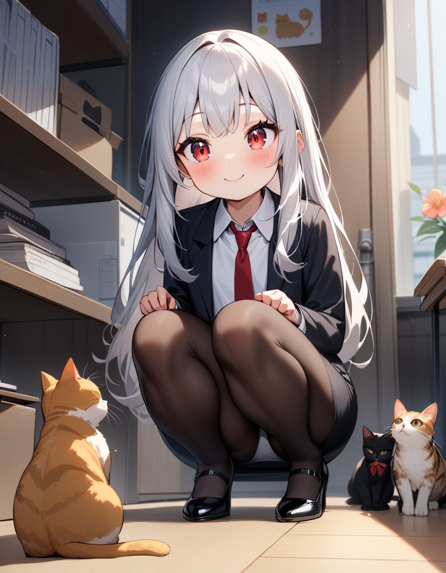 猫と戯れるOL
