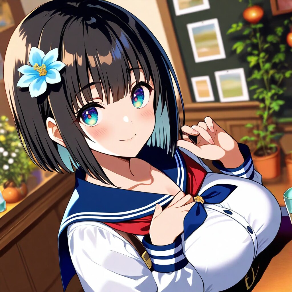 黒髪ショート青眼娘