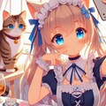アニメ絵、ツーサイドアップの髪型の猫 2枚目