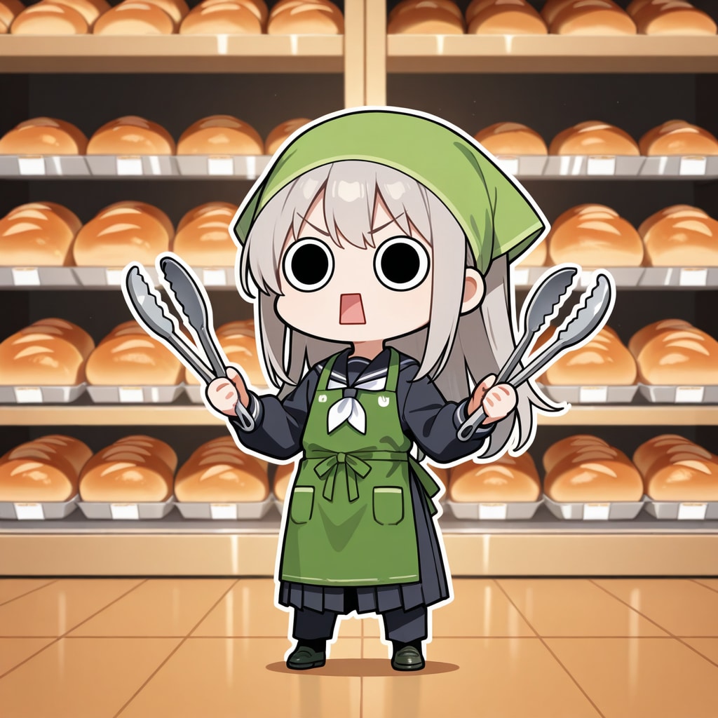 スーパーちちぷい内のパン屋を手伝うえらいこっちゃ嬢