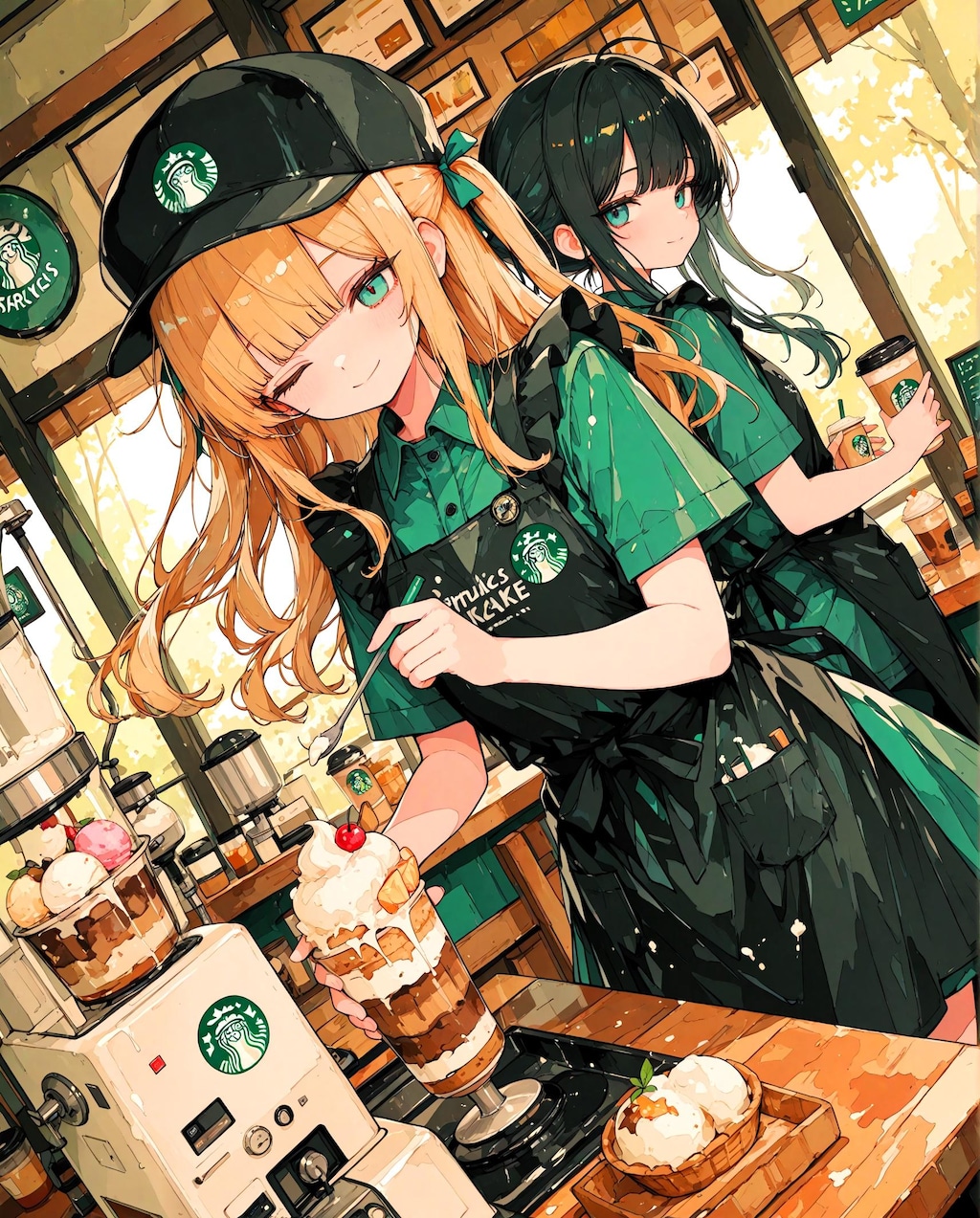 カフェのスタッフ少女