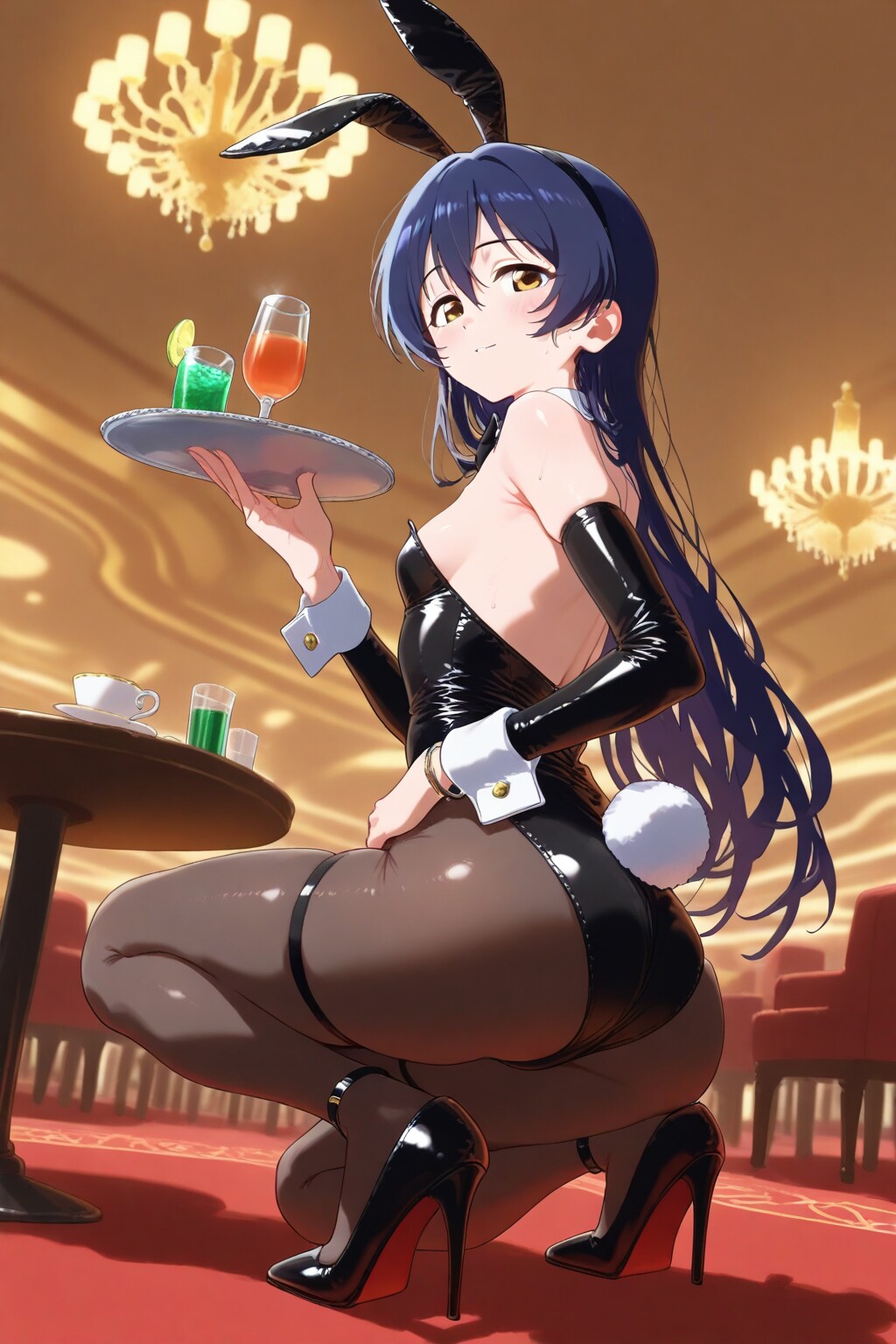 カジノにてバニー衣装の海未さんと。