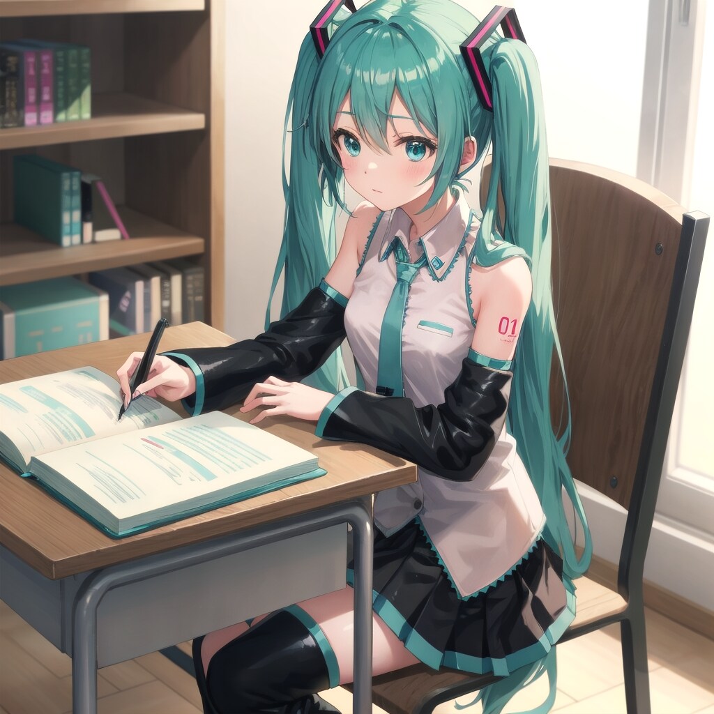 ミクさん勉強中