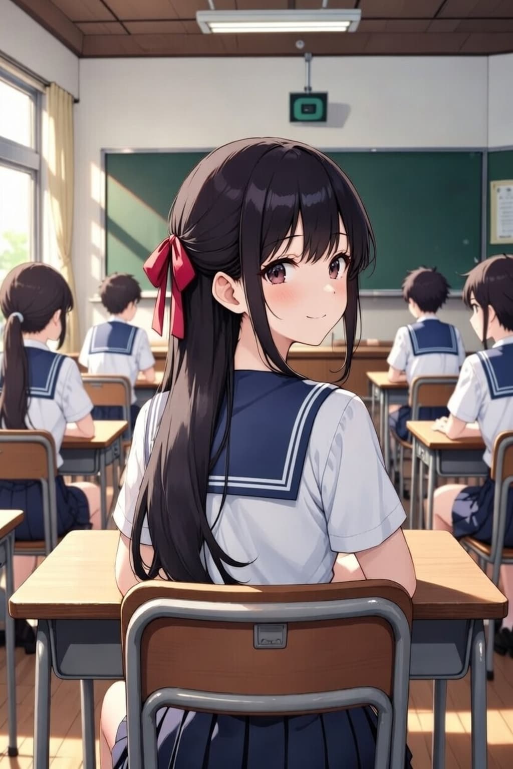 前の席の娘（目が合った）