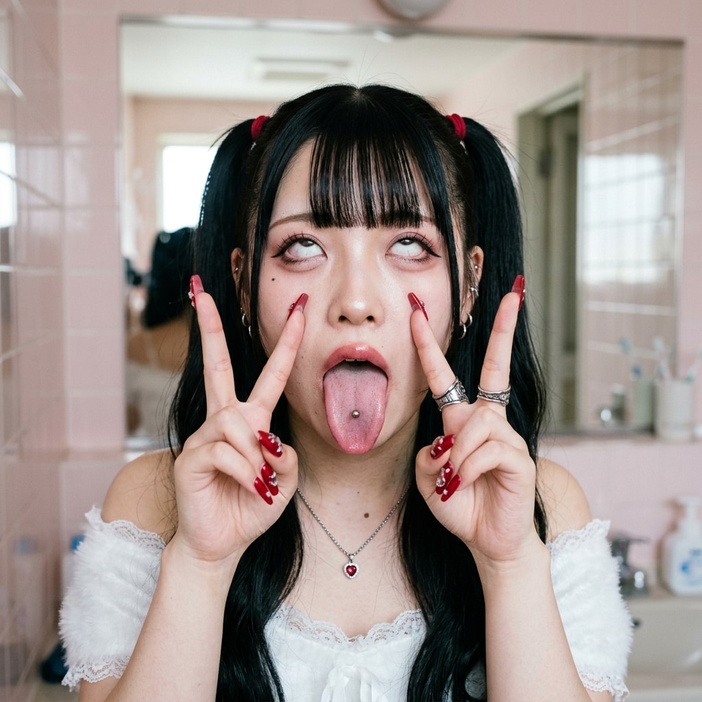 ハーフツインのアヘ顔ダブルピース