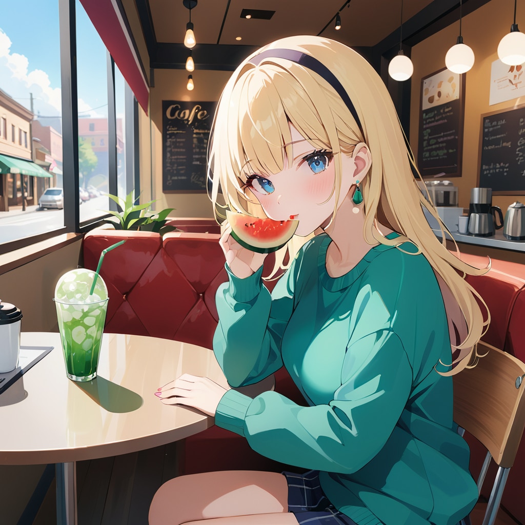 メロンソーダを飲むカテジナさん。