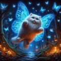 アニメ油絵風、蝶の羽で飛ぶ猫 5枚目