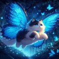 アニメ油絵風、蝶の羽で飛ぶ猫 2枚目