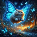 アニメ油絵風、蝶の羽で飛ぶ猫 6枚目