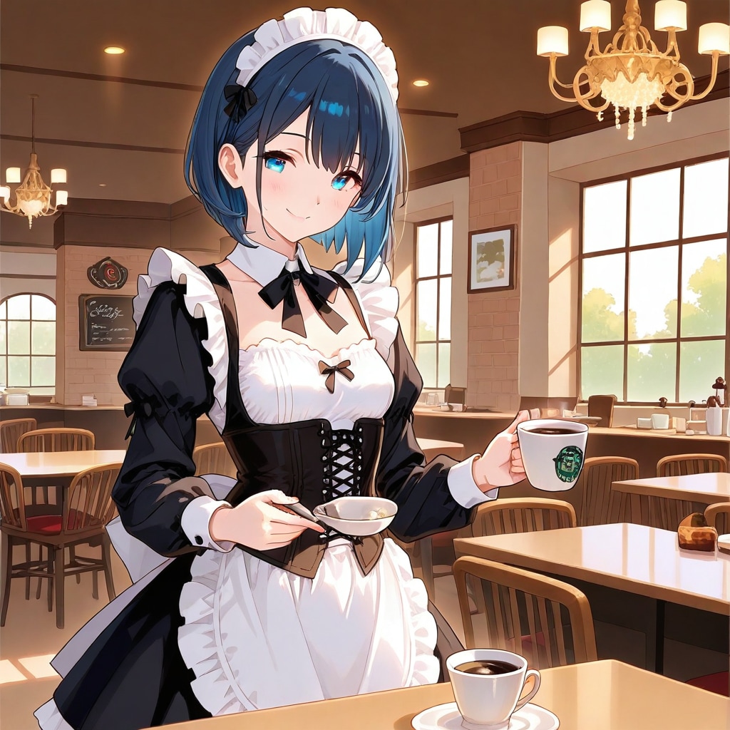 コーヒーを出すメイドの娘