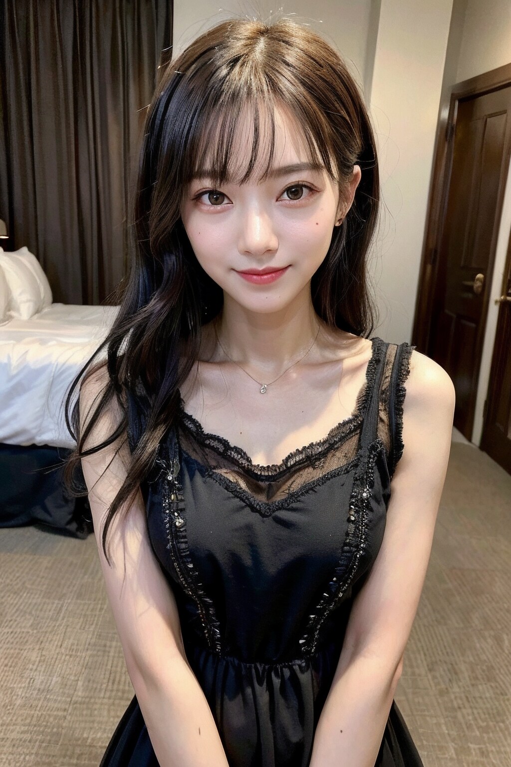 友人の結婚式には黒ドレスで