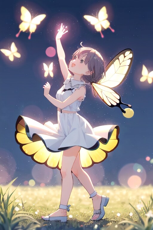蛍の光に照らされる蝶 | の人気AIイラスト・グラビア