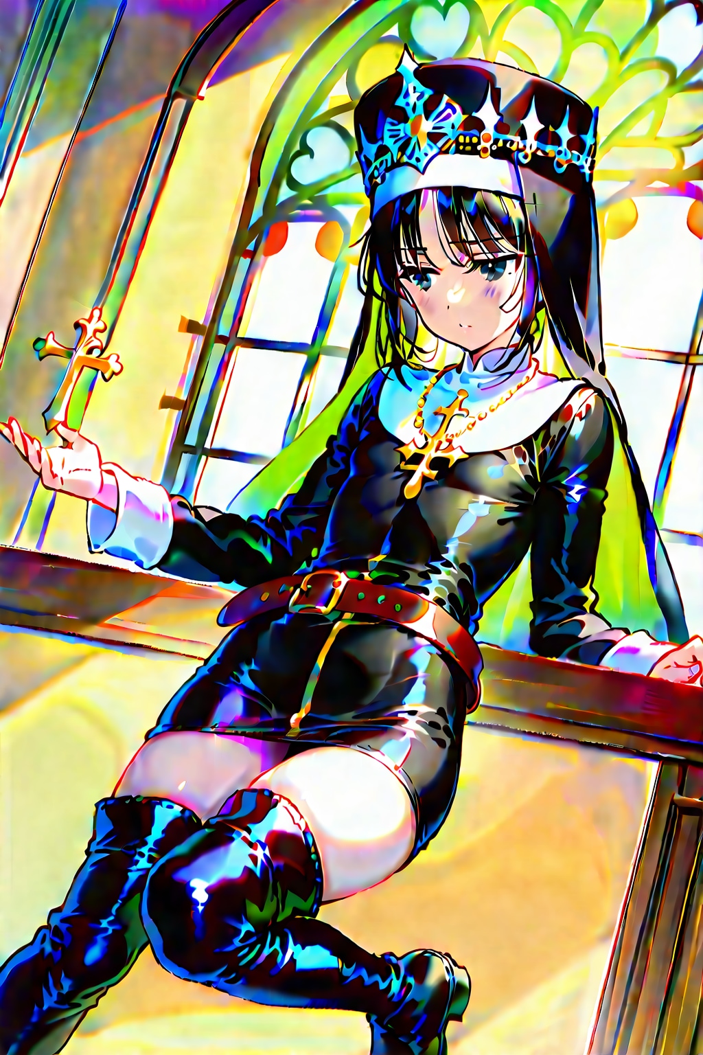 古代遺跡内部で、聖教会にいる高位聖女1-1