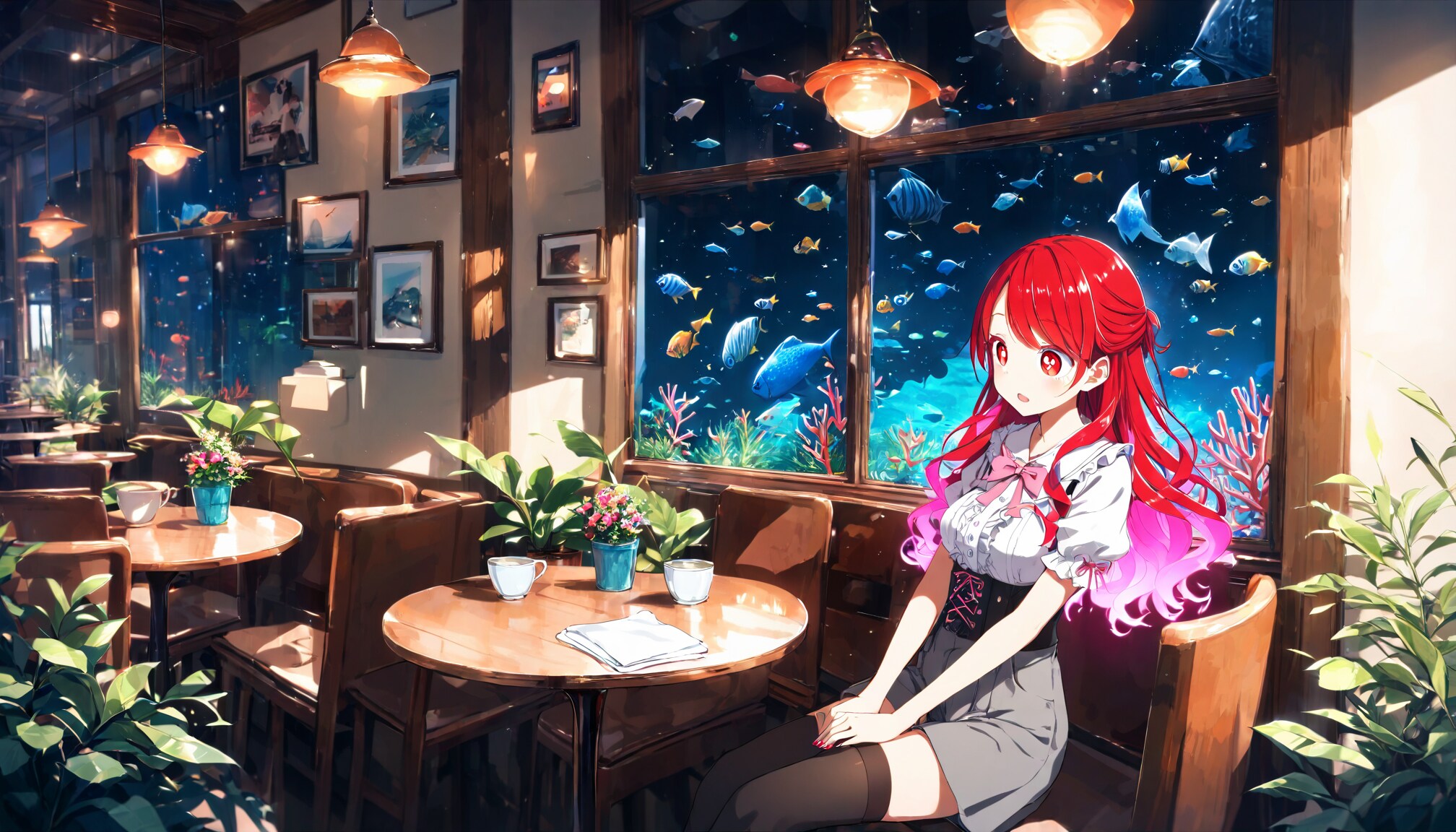 海中カフェ - 赤河ミオ | の人気AIイラスト・グラビア