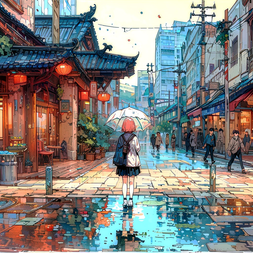 街と水たまり、少女176